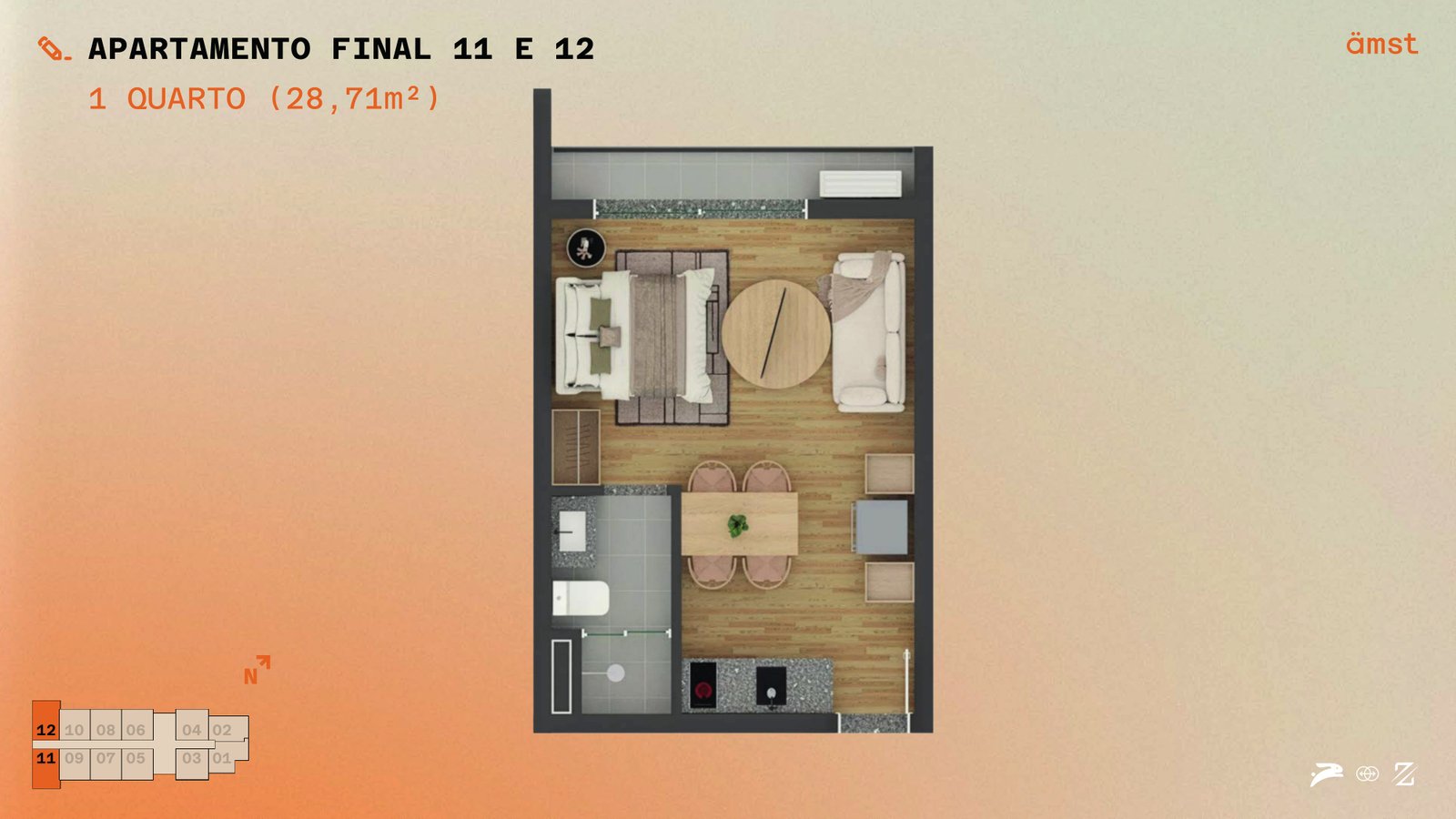 Apartamento final 11 e 12 — 28,71 m²