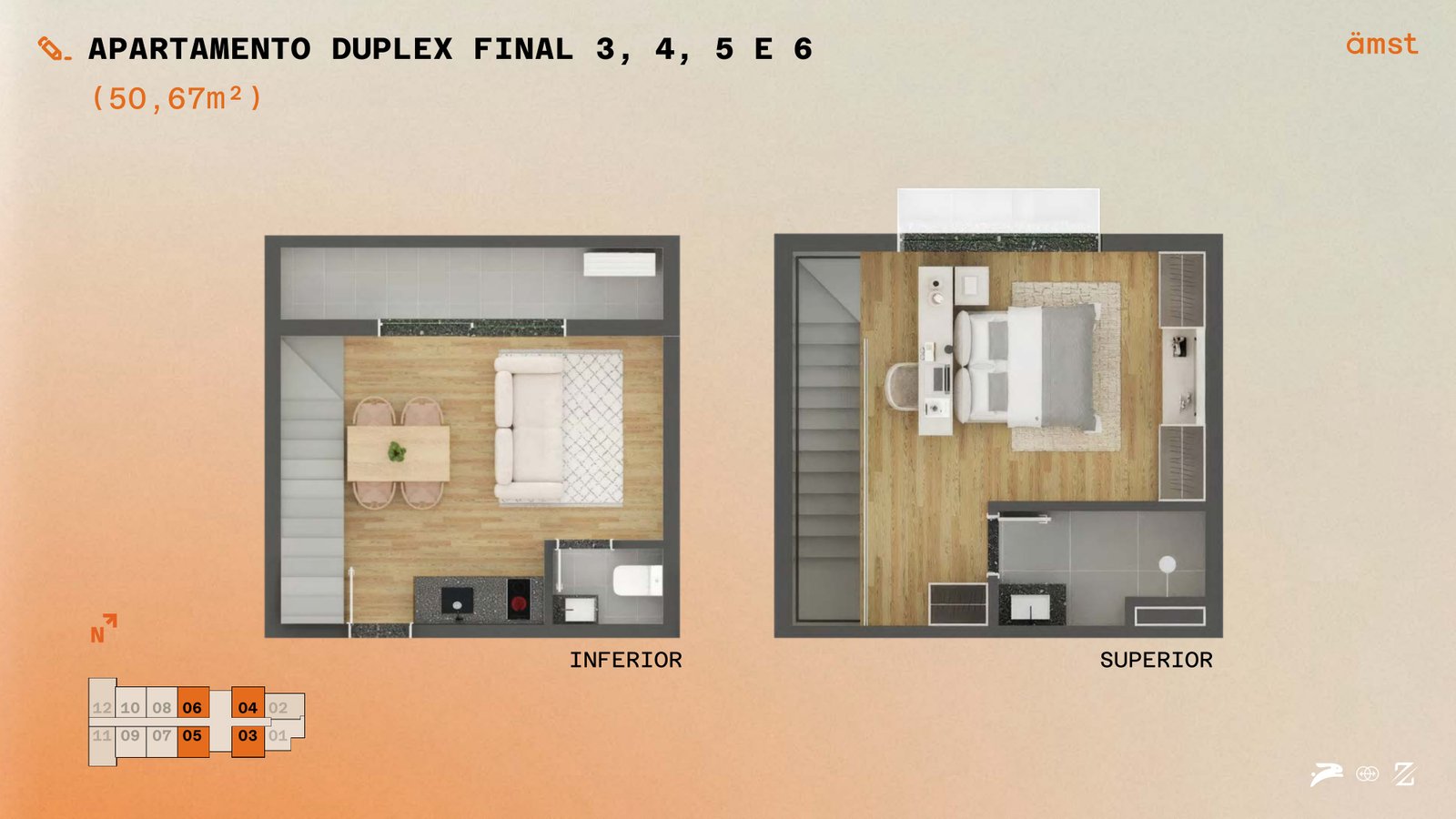 Apartamento duplex final 3, 4, 5 e 6 — 50,67 m²